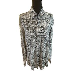 Kenny Flowers Hawaiian Shirt Rayon Limited Edition Palm Batik Blue Men's XL 2019